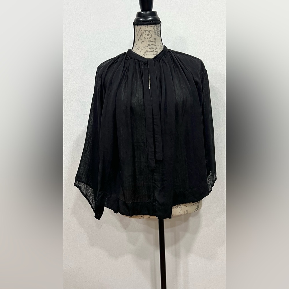 KES 100% Silk Blouse Oversized LAGENLOOK Kimono Sleeves Small Black Top